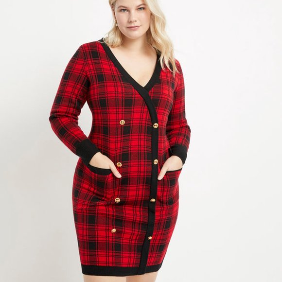 Eloquii Red and Black Plaid Long Sleeve Dress - Picture 4 of 4